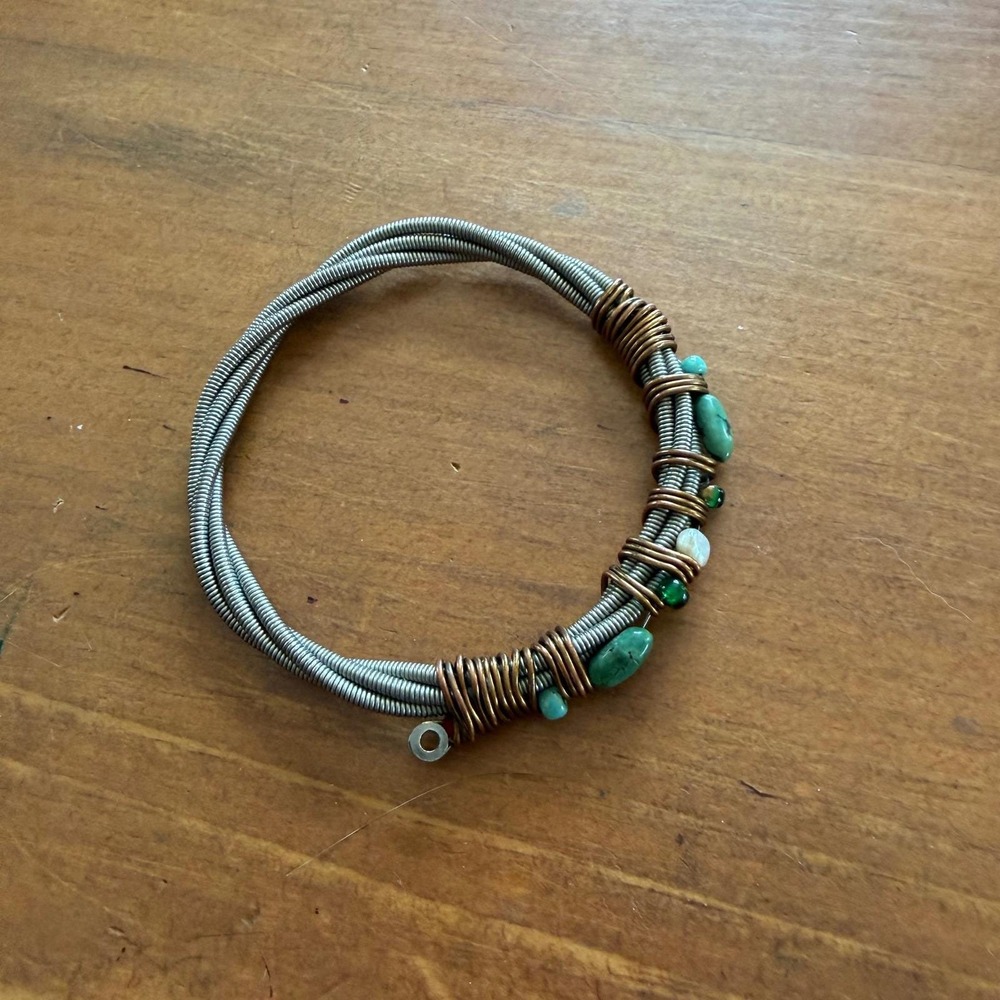 Handmade Guitar String Bangle Bracelet Turquoise Rock and Roll Jewelry OOAK